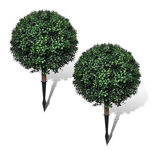 MA3TY Juego de 2 bolas de boj artificiales, 62 cm, resistentes a los rayos UV, con estaca para decoración interior y exterior (verde, diámetro 40 cm)