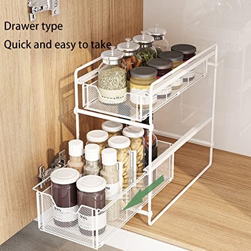 LIFOND Under Sink Storage 2-Tier Sliding Drawers Basket Storage Organizer, Mesh Storage Organizer With Pull Out Drawers For Kitchen And Bathroom/Cabinet Drawers Under Sink Rack Shelf, Champagne