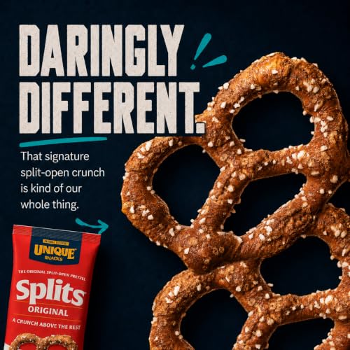 Image of Unique Snacks Original Splits Pretzels, Crunch, Pack of 6 | Grooved Texture, Hollow Pockets, Homestyle Baked, OU Kosher