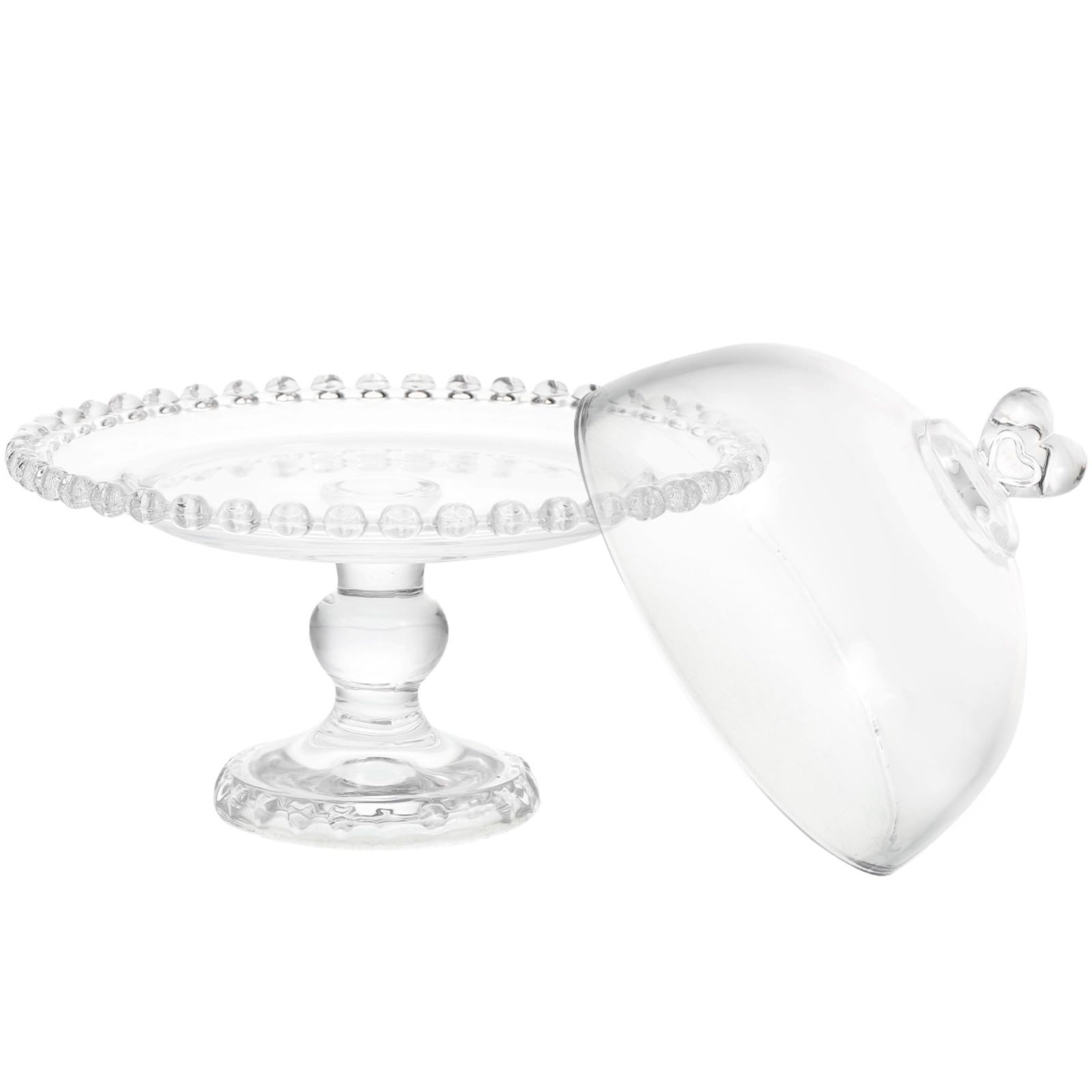 POPETPOP Cúpula de Pastel Pequeña de Vidrio Transparente Asa y Tapa Protectora para Mantener la Frescura de Alimentos y Verduras, Bandeja de Postres Hogar