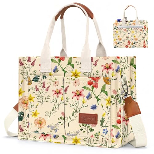 Bolsa de lona feminina com bolsos, bolsa transversal, bolsas de ombro, bolsas de trabalho casuais, bolsa de mão, Multicolorido.