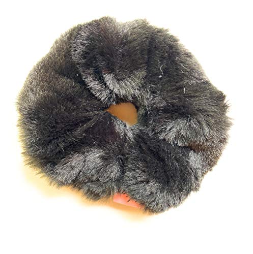 Mia Beauty Fluffy Scrunchie Ponytail Holder Hair Accessory Animal-friendly Hair Tie for Women, Teens, Girls - Black