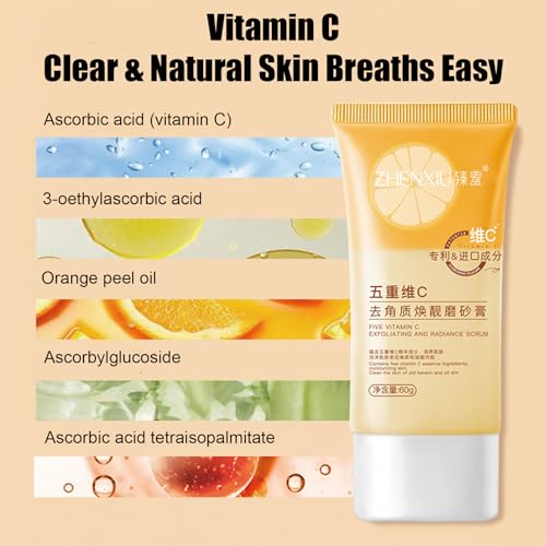 Facial Scrub, Vitamin C Face Exfoliator, Energising Exfoliating Scrub with Natural Fruit Acids and Enzymes, Removes Blackheads, Improves Acne Dark Spots, Cleanses Skin, Brightens Radiance - Image 5
