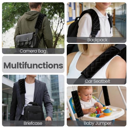 Image of Amooca Soft Auto Seat Belt Cover Seatbelt Shoulder Pad 2 PCS for a More Comfortable Driving Compatible with All Cars and Backpack Black