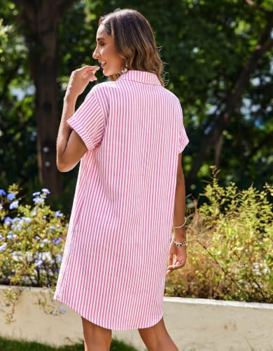Image of Zeagoo Summer Dresses for Women 2026 Cotton Button Down Short Sleeve Tshirt Dresses Casual Mini Beach Dress
