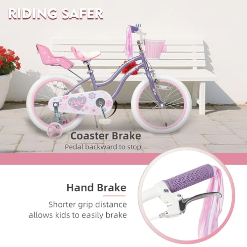 Image of Glerc Petal Girls Bike 12-18 Inch for Ages 2-9, Kids Bike with Training Wheels, Basket & Streamers, Princess Style Kids Bicycle, for Girls