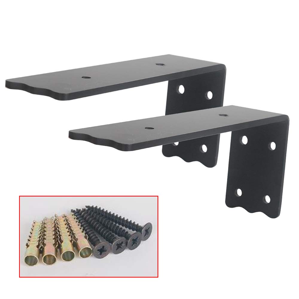 LYBC 2 Pcs Wall Shelf Brackets 5mm Thick Black L Floating Shelves Heavy Duty Metal Tripod Right Angle Shelving Support for Study Bedroom Kitchen