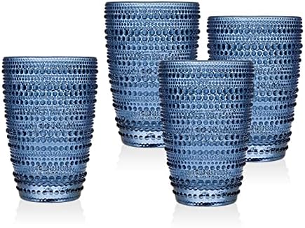 Godinger Highball Glasses, Tall Beverage Glass Cups - Lumina Blue, Set of 4