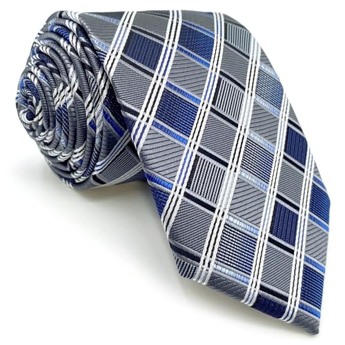 S&W SHLAX&WING Conjunto de gravata extra longa para homem xadrez azul seda XL