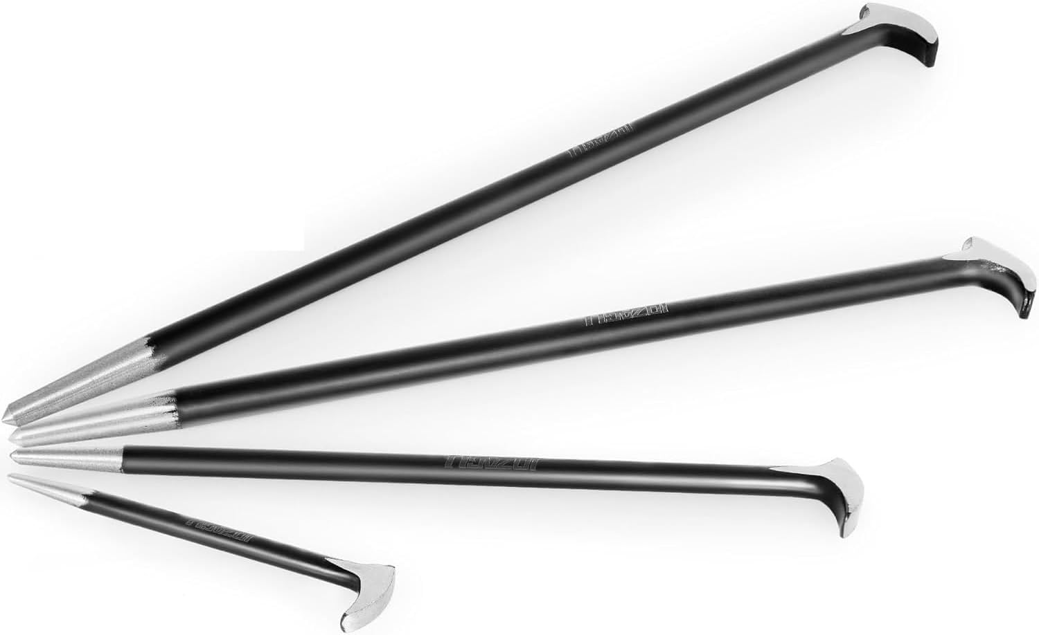 4-Piece Rolling Head Pry Bar Set for Garages, Heavy Duty Pry Bar Set, 6-Inch, 12-Inch, 16-Inch, 20-Inch.