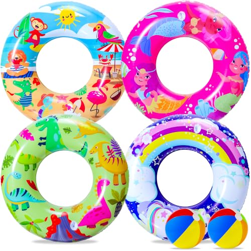 6 Pcs Pool Floats Kids, Inflatable Swim Rings Pool Toys for Kids-Pink