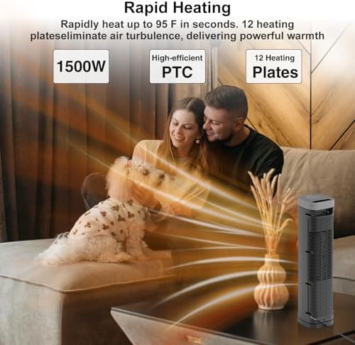 Portable Space Heater, 1500W Ceramic Heating Fan with Thermostat, Remote Control, 3 Heating Modes, 70° Oscillation, Ideal for Office, Home, and Bedroom Use - 2
