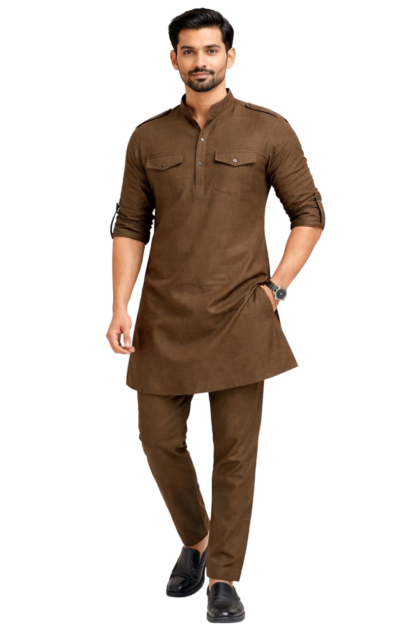 Traditional Pathani Khan Suit Set for Men, Soft Cotton, Ethnic Wear with Shoulder Flaps and Flap Pockets, Salwar Patiala Pyjama, Relaxed Fit for Eid and Holi-picture-42