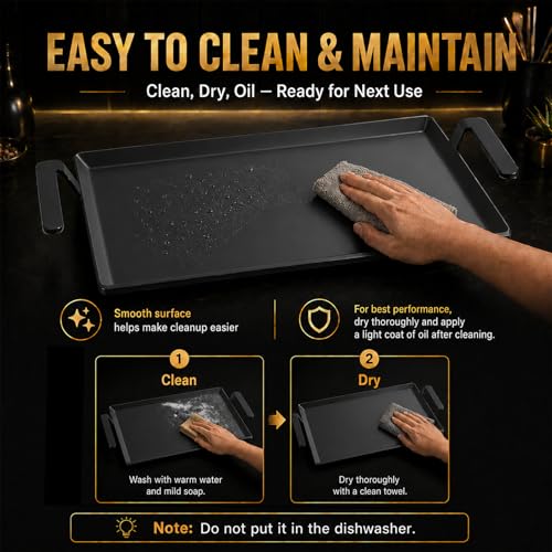 Premium Carbon Steel Cooking Tray with Double Handle, Griddle Pan for Grills and Gas Stove, Professional Pre-Seasoned Cookware, Medium-Sized for 1-3 People, Cooking Surface Area 13'' x 10.5'' by KEESHA - Image 8