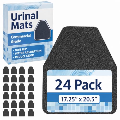 Image of Urinal Mats, Urinal Mats for Men Bathroom, Large, Black, 17.25x20.5 inch, 24PK | Houseables Floor Pads, Disposable Toilet Matt, for Pee, Commercial, Reusable, Urine, Splash Guard, Drip, Restroom, Mens Room