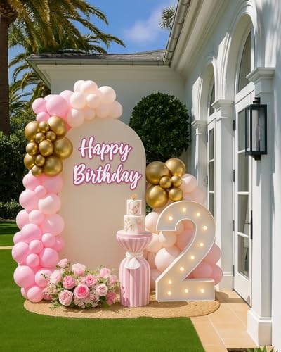 Image of Pink Balloons Garland Arch Kit 153pcs with Star - 22 18 12 10 5in Different Size Shades of Pink and Gold Confetti Latex Balloons for Birthday Baby Shower Wedding Valentine's Party Decorations