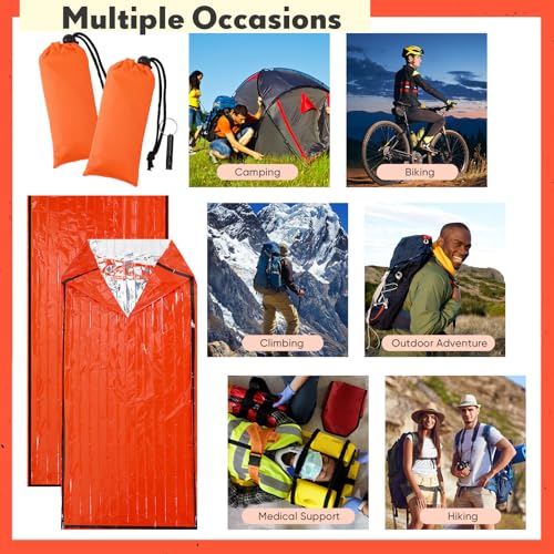 Qunclay Set de 24 Bolsas de Dormir de Emergencia Bolsa de Supervivencia Manta con Silbatos Ligera y Portátil Aislante Térmico Grueso con Capucha Mochila de Nylon para Camping Senderismo Aire Libre miniatura 7