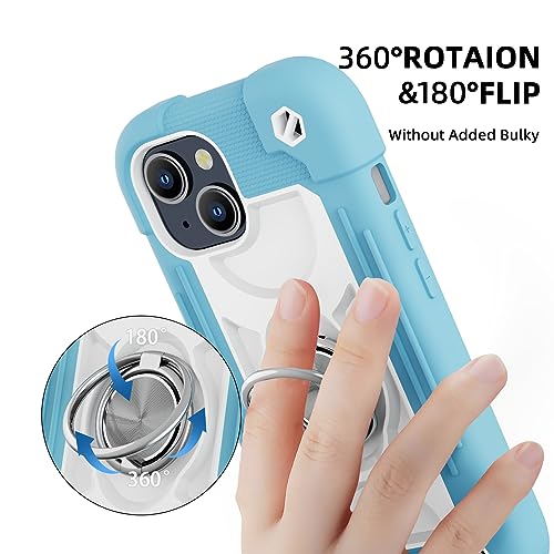 Image of MARKILL Compatible with iPhone Case with Ring Stand, Military Grade Drop Protection Full Body Rugged Heavy Duty Protective Durable Cover iPhone. (Ice Blue, iPhone 15 6.1 inch)