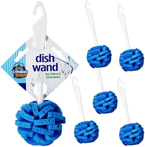 Dish Wand China Scrubbing Sponge by Compac Home, Cleans Dishes and Glassware Effectively, Unique Round Ball Shape for All-Around Cleaning, Flexible Brushes are Gentle on Your Nice Dishes, 6 Count