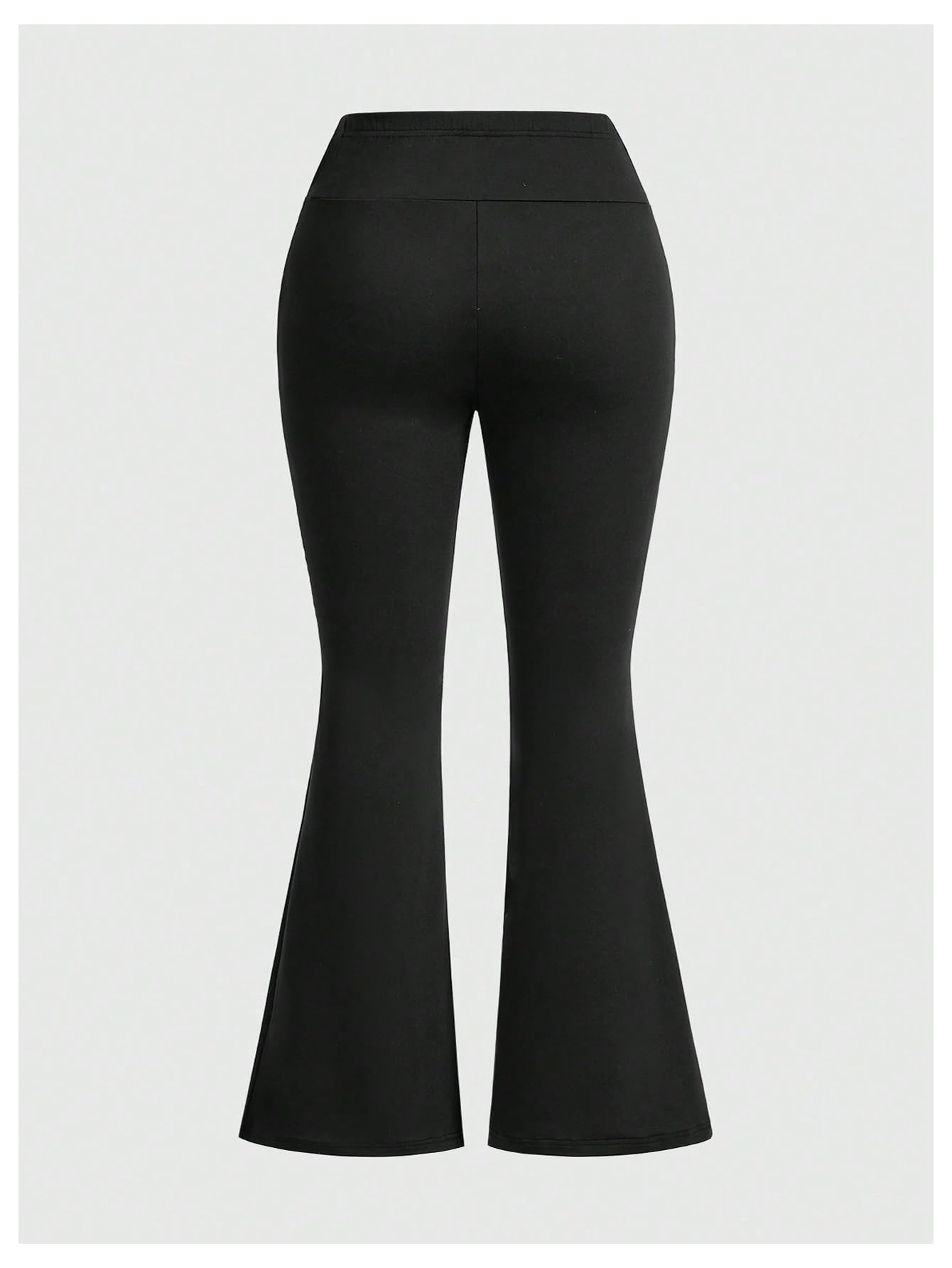 WDIRARA Women's Plus Size Goth Graphic Bell Bottom Flare Pants V Cross High Waisted Yoga Leggings: X-Large Plus Black