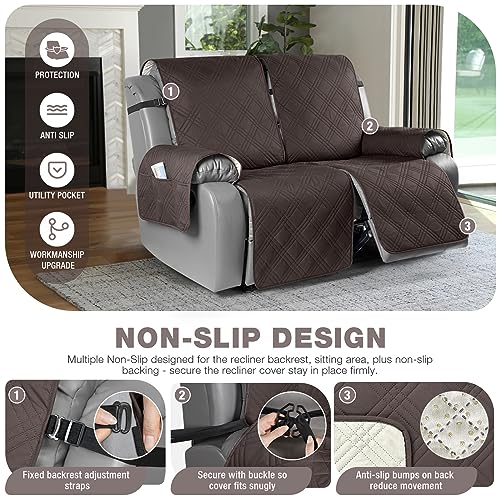 Image of TAOCOCO 100% Waterproof Oversized Recliner Cover, Non-Slip Split Loveseat Cover With Elastic Straps for Kids Pets (Oversized 2 Seater, Chocolate)