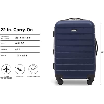 Wrangler Smart Spinner Hardside Luggage, 22-Inch Carry-On, Navy Blue