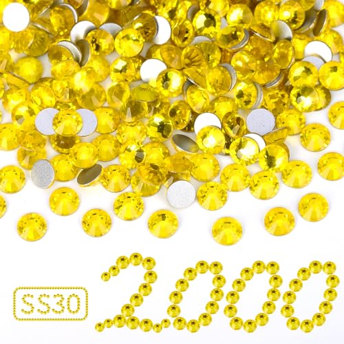 Image of 2000PCS Lemon Yellow Rhinestones Bulk, Flat Back Crystal Glass Stone Round Gems,SS30, 6.4-6.6mm