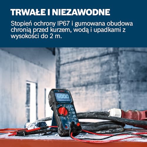 Bosch Professional Cyfrowy miernik uniwersalny GDM 600-15 (True RMS, inwersyjny wyświetlacz LCD, mierzy częstotliwość/ciągłość/rezystancję/pojemność, Min/Max/Średnia, przewody pomiarowe MS 90)