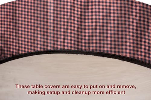 Image of The Furnishing Tree Round Elastic Fitted Dining Table Cover WxL 40x40 Inches Checkered Pattern Beige