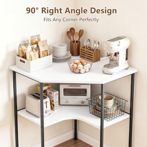 VECELO Small Corner Desk, Triangle Computer Desk with Storage Shelves for Small Spaces, 33 x 30 inches Corner Makeup Table for Home Office Bedroom, White by VECELO - Used condition - Image 3