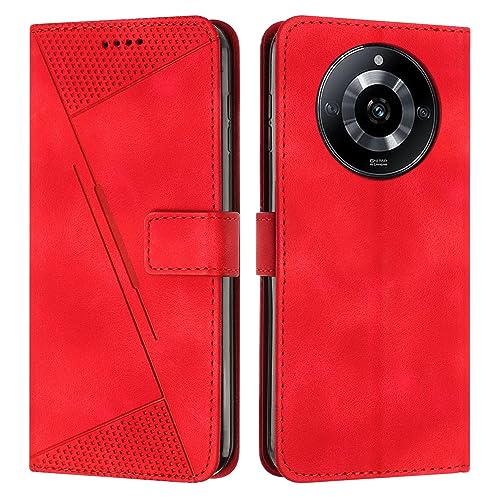 Étui Portefeuille pour Oppo Realme 11 Rouge - Housse à Rabat de Protection avec Porte-Cartes