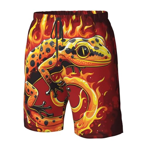 Men's Quick Dry Swim Shorts Fire Salamander Gecko Flames Animal Red Beach Trunks with Pockets4