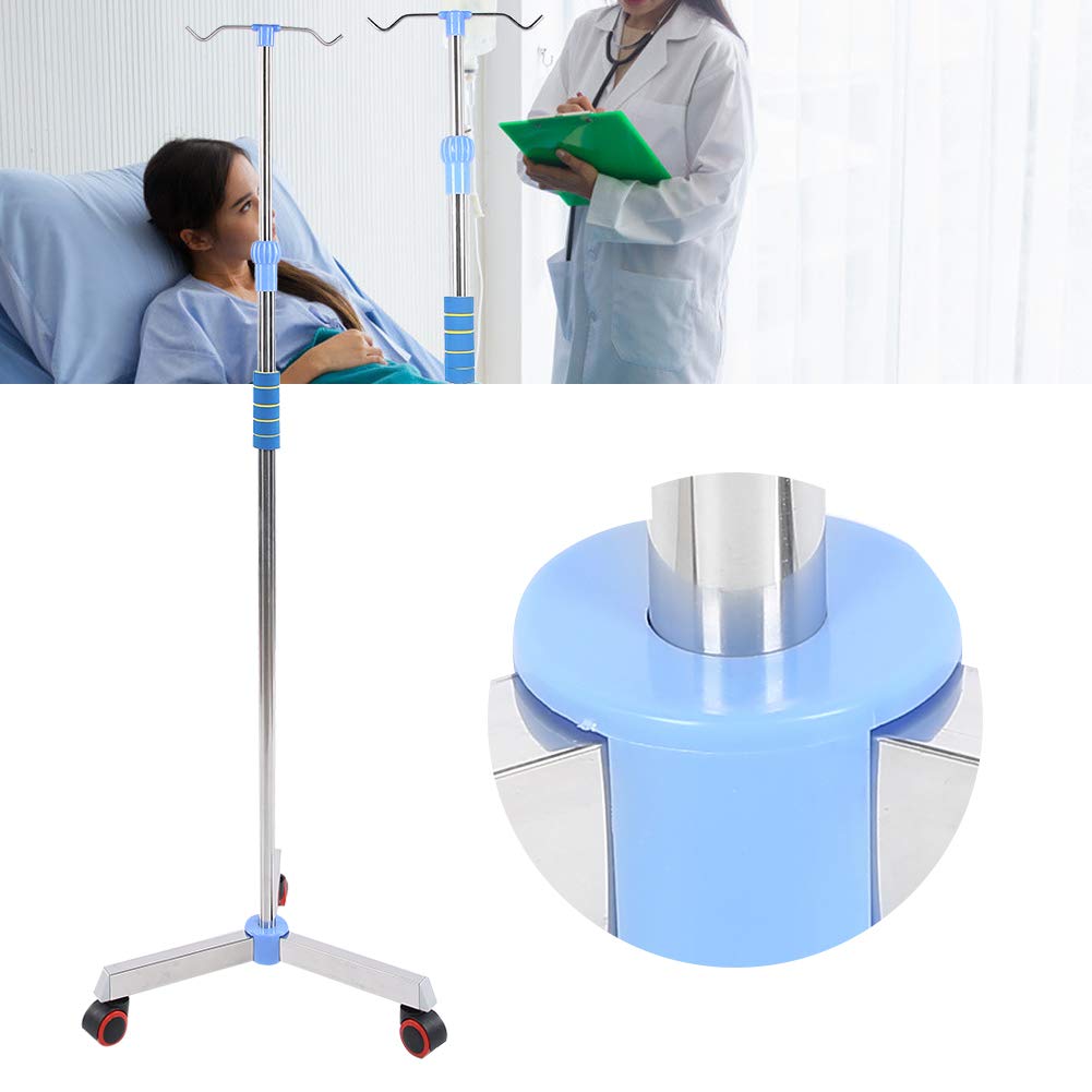 AYNEFY Support Intraveineux Portable en Acier Inoxydable, Support de Sac, pour Perfusion Intraveineuse Réglable, Hauteur Réglable de 109-200 cm, avec 2 Crochets 3 Roues