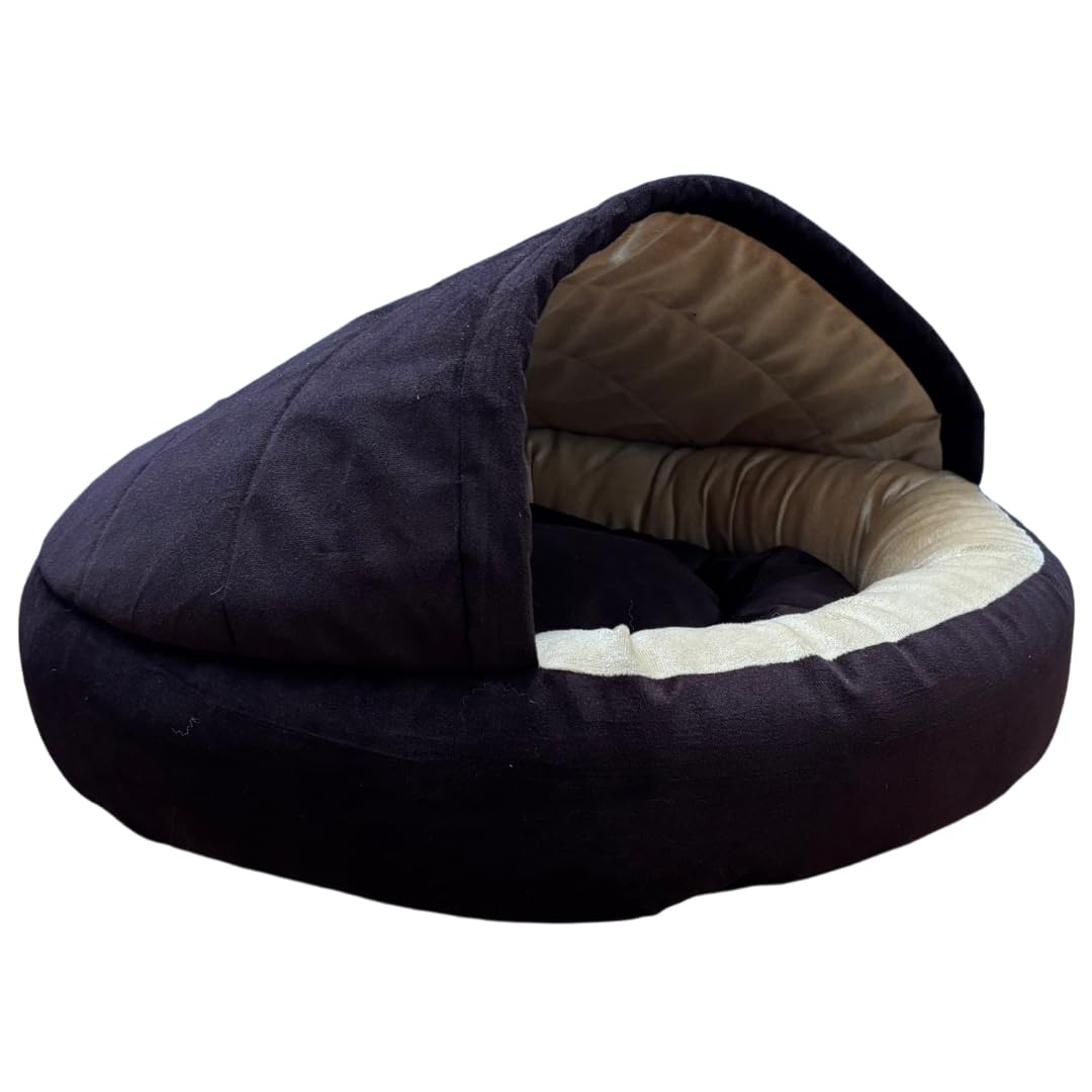 GDB Premium Cotton Cozy Covered Pet Bed For Cats And Small Dogs Soft, Washable, Cave-Style Sleeping Bed With Anti-Slip Bottom (Brown Black, S)-image-13