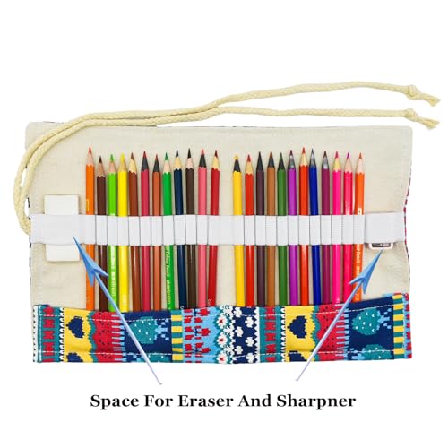 Image of Line Colored Canvas Pencil Wrap Colored Pencil Roll Up Case Coloring Pencil Holder Organizers Sketch Travel Storage for Artist Adult With 24 Slots(National Feature)