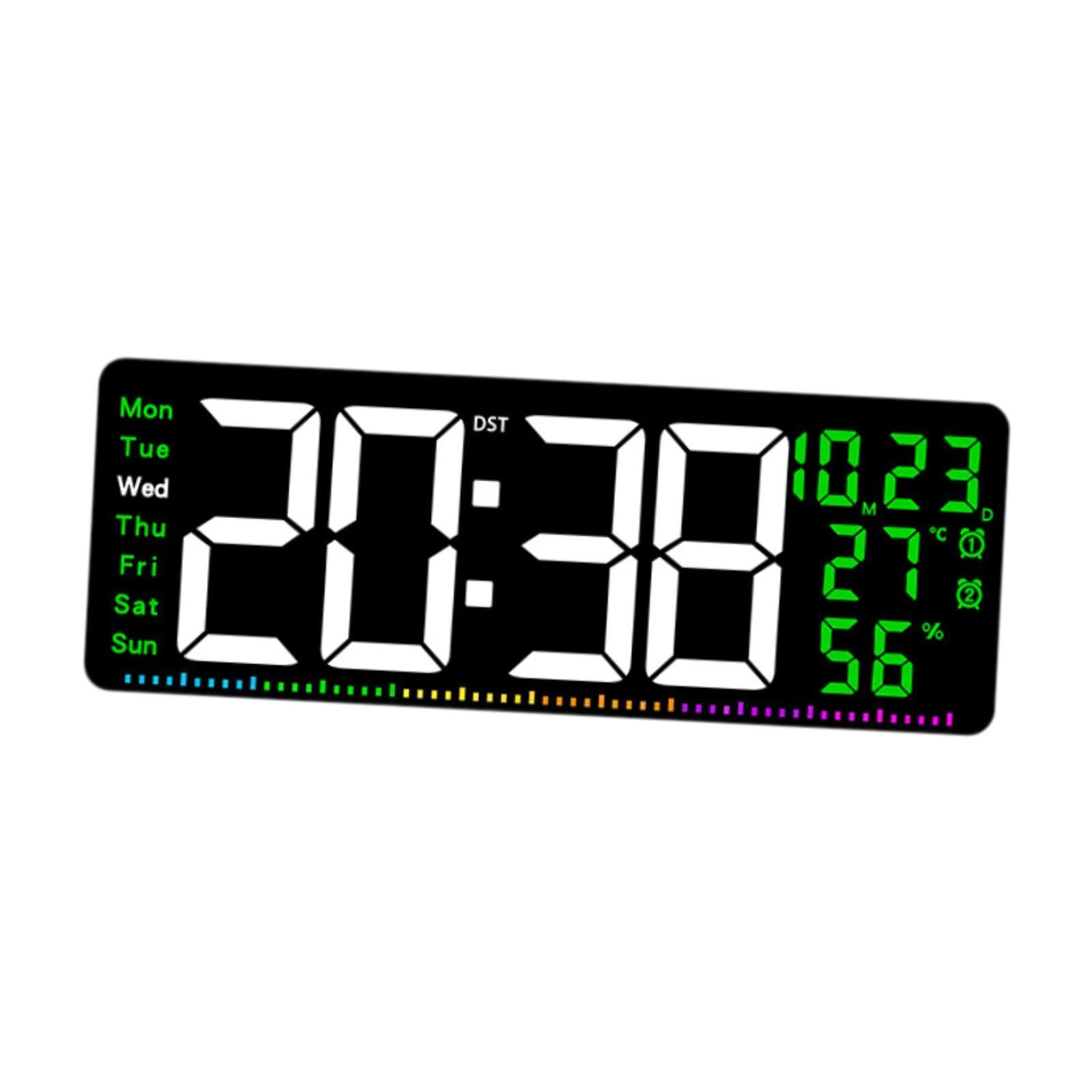 Orologio Digitale da Parete con Funzione Sveglia LED Termometro Integrato Calendario con Visualizzazione Giorni Materiale PP Resistente Elegante, Verde