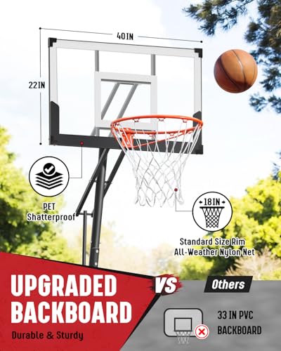 Image of Seray Basketball Hoop 40Inch Shatterproof Backboard, 3.4-10FT Height Adjustable, Rust-Resistant Poolside Goal with Rebounder, Portable Court for Kids Teens Adults, Indoor & Outdoor 18 inch Steel Rim