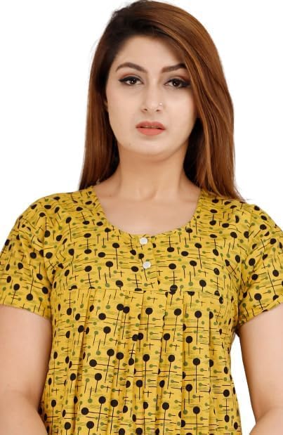 Image of NILOUFO Women's Cotton Printed Maxi Nighty - Pack of 2 | Soft Ankle-Length Sleepwear Gowns for Women | Free Size Night Dresses (Musterd,Red, Free Size)