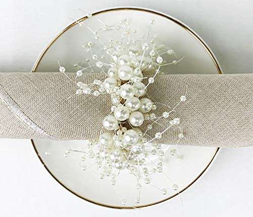 Fennco Styles Handmade Beaded Faux Pearl Wreath Napkin Rings, Set Of 4 - Ivory Napkin Holders For Home Decor, Dining Room, Wedding, Banquets And Special Occasions #TOP2