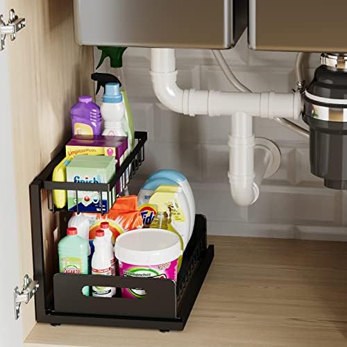 Incostar 2-Tier Pull-Out Organizer - Under Sink Storage With Dividers For Bathroom Or Kitchen (2 Pack, Clear)