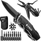 BIBURY 15 en 1 Couteau Multifonction, Pliant, Pince Multifonctions, Couteau Suisse de Poche Survie en Acier Inox comprenant un 18 en 1 Outil Flocon de Neige pour Camping, Randonnée, Cadeau Homme
