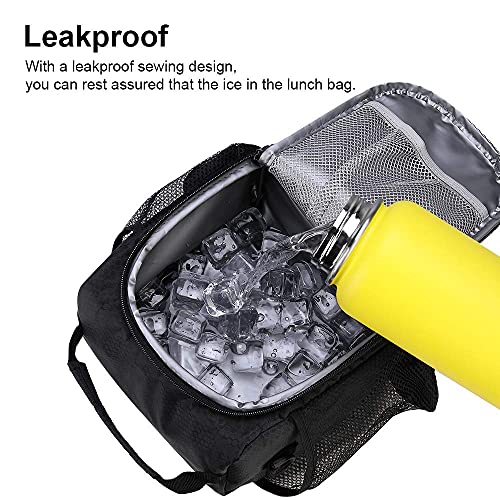 F40C4Tmp Double Leaves Mini 6 Cans (4L) Black Insulated Lunch Bag For Men Women Kids, Reusable Lunch Box With Shoulder Strap One Meal Leakproof Lunch Pail For Work Commuting School Picnic #TOP3