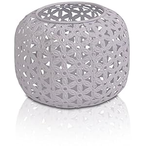 CHICCIE Windlicht van metaal met glasinzet wit – 13 cm theelichthouder kaarsenhouder