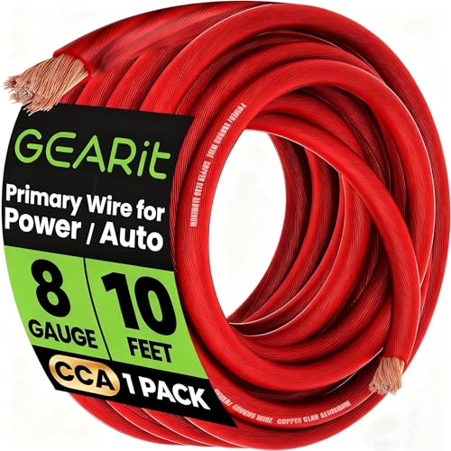 Image of GEARit 8 Gauge Wire 10 Ft CCA 8 AWG Ground Wire Battery Cable for Automotive,Car Audio Speaker,RV Trailer,Amplifier,Electrical,Red Translucent