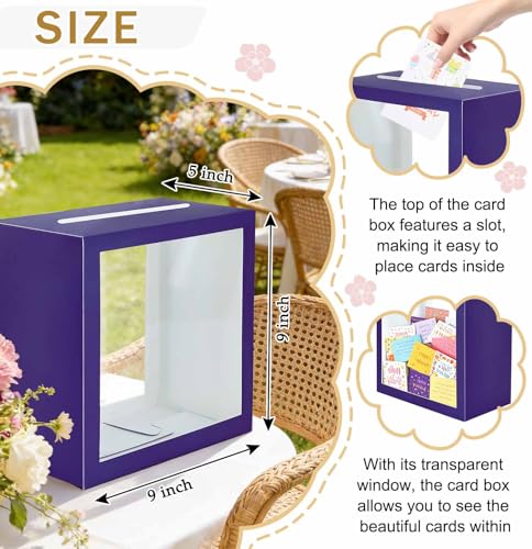 Image of SietDESEO Purple Card Box for Party with Clear Window Large Gift Card Box Holder for Wedding Reception Birthday Graduation Baby Shower Raffle Ticket Box