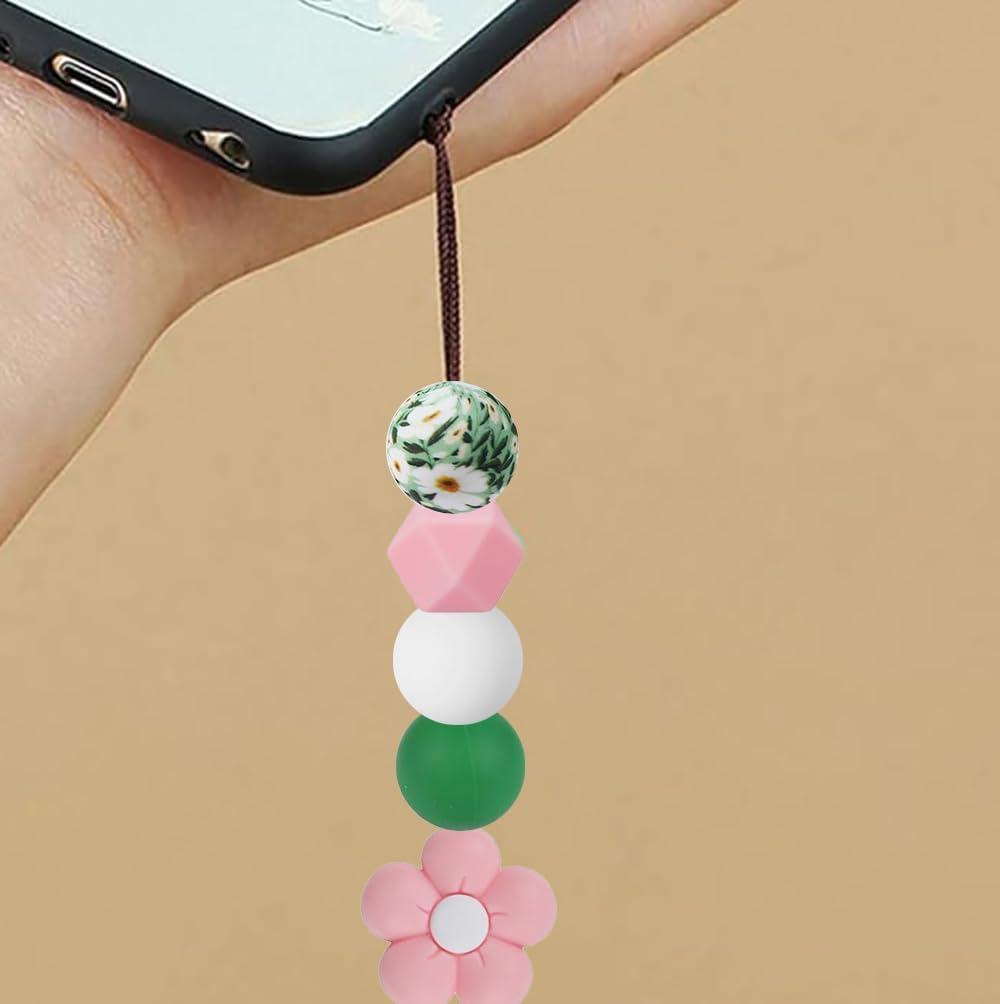 73Pcs Flamingo Silicone Beads Set Round Silicone Bead Bulk 15mm 14mm Pink Green Rubber Focal Beads Flower DIY Crafts Loose Spacer Bead for Pens Keychain Bracelet Necklace Lanyard Making - Image 6