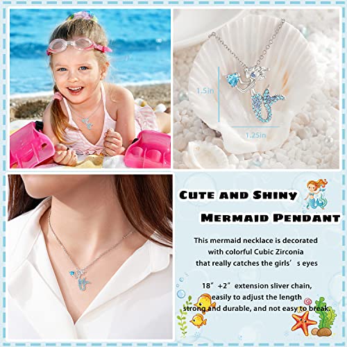 Lanqueen Mermaid Necklace For Girls Mermaid Gifts For Women Necklace For Girls Fairytale Mermaid Daughter Jewelry Gifts(Blue) #TOP2