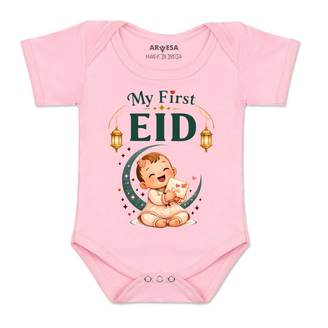 ARVESA My First Eid Dress for Baby Girl Romper Cotton 0–12 Months Design No 2130 My First Eid