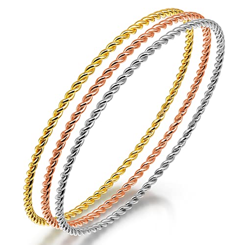 Meilanduo Gold/Silver/Rose Gold 925 Sterling Silver 2Mm Round Twisted Cable Wire Bangle Bracelet - Thin & Sturdy - 60Mm/65Mm/68Mm For Women Girls (Mixed, 65Mm For Medium Wrist) #TOP28