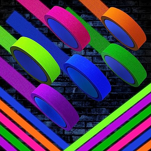 Image of Whaline 6 Colors Neon Gaffer Cloth Tape Fluorescent Rainbow Color UV Blacklight Tape Neon Duct ReflectiveTape for UV Party Theatres Staged Dark Areas(1 inch x 34.8 feet)
